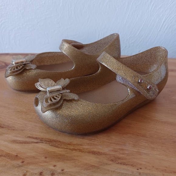 Mini Melissa Gold Glitter Butterfly Mary Janes Size 9 - Picture 9 of 11
